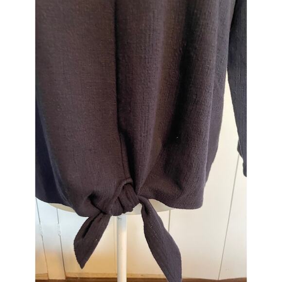 Talbots Size Large Petite Navy Blue 3/4 Sleeve Blouse with Tie Waist - Picture 2 of 6